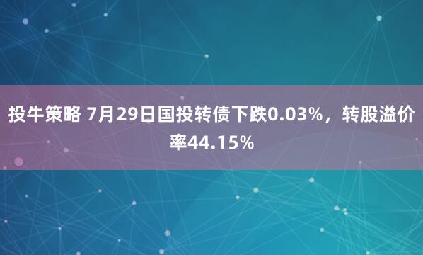 投牛策略 7月29日国投转债下跌0.03%，转股溢价率44.15%