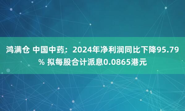 鸿满仓 中国中药：2024年净利润同比下降95.79% 拟每股合计派息0.0865港元